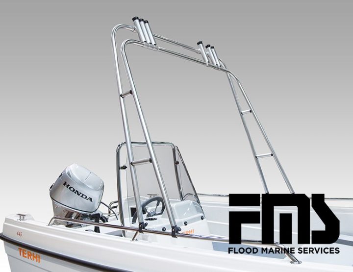 Fishing arch aluminum, 6 rod holder + 4 x fasteners Ø25mm