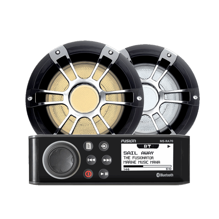 Fusion MS-RA70 Marine Stereo & 6.5" Signature CRGBW LED Speakers 230W