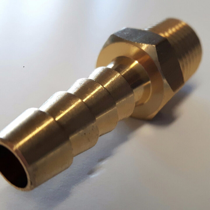 Brass 1/4" NPT male - 5/16" / 8mm ID hose barb