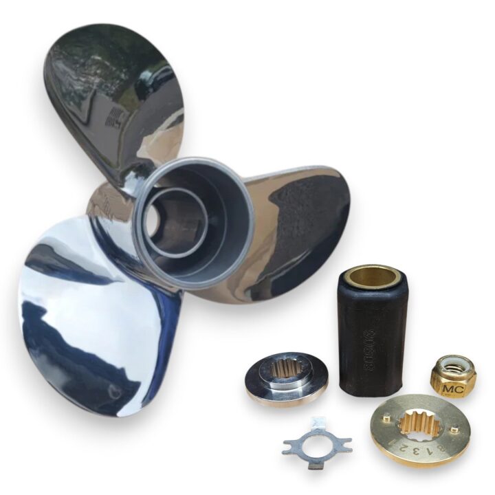 25-60hp Mercury Mariner Stella Series Polished Stainless 3-Blade Propellers with hub kits - 11 1/2" x 11"