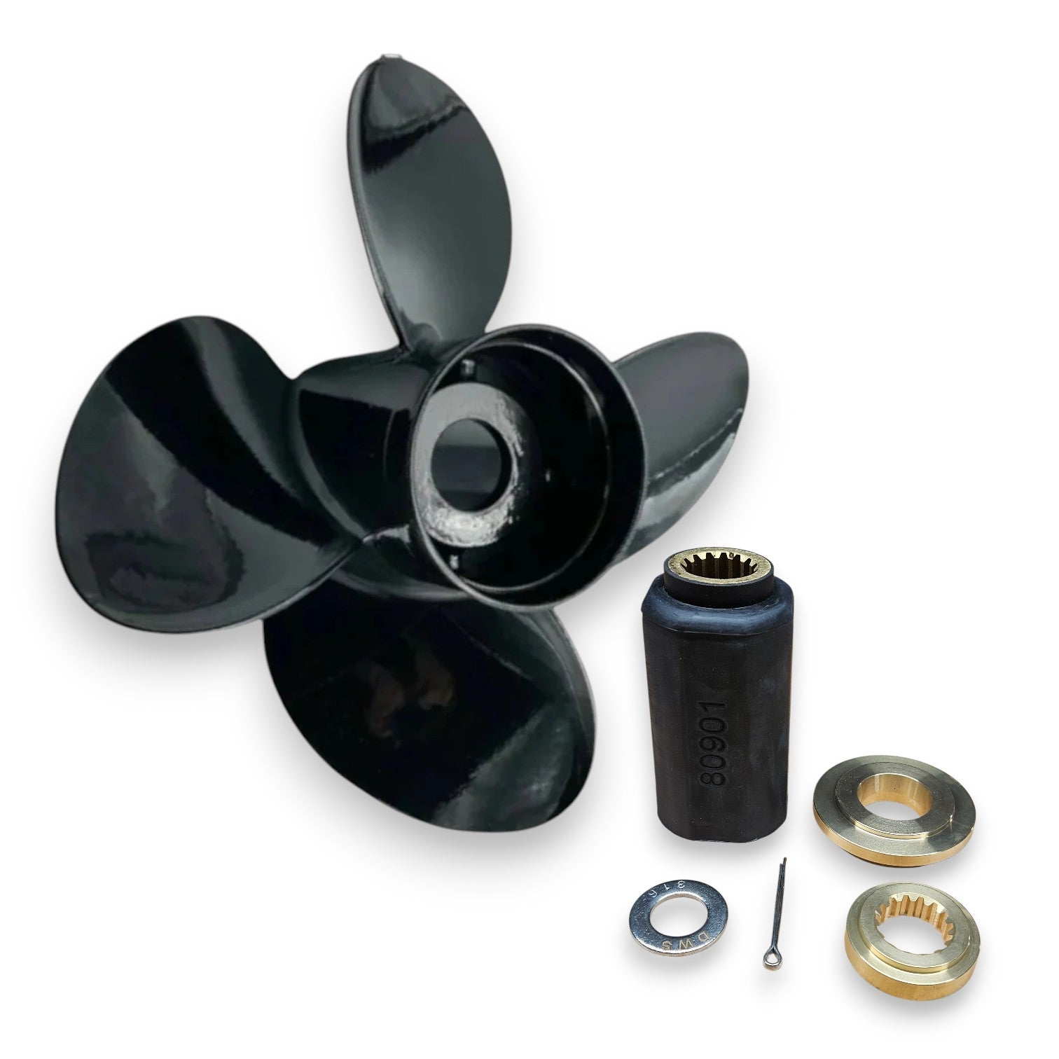 DF90 – DF115 MEGARA Series Titanium Aluminium 4-Blade Propellers with Hub Kits – 12.5″ x 19″