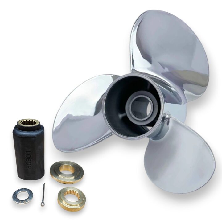 Suzuki DF70A, DF80A, DF90A, DF100B Stella VX Series Polished Stainless 3-Blade RH Rotation Propellers with Hub Kits - 13" x 21"