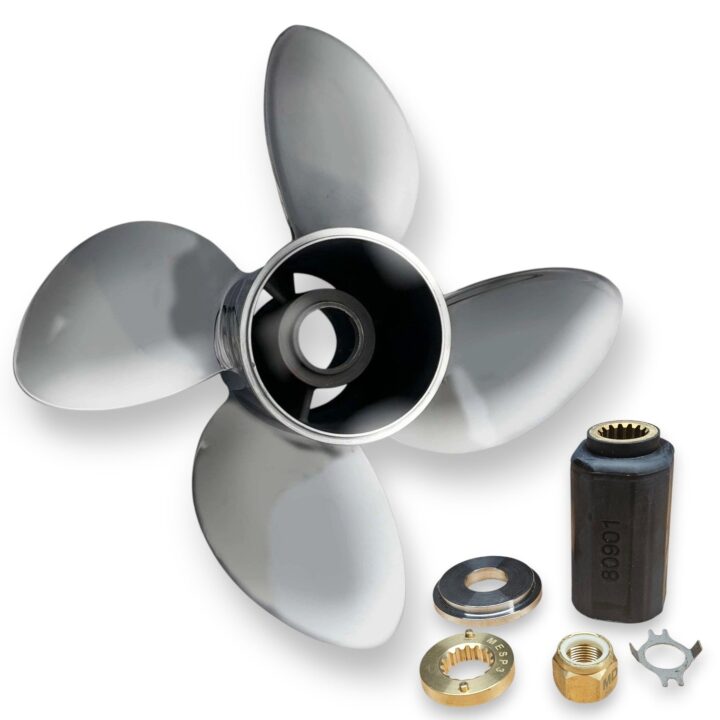 Mercury, Mariner, MerCruiser 90-300hp TorqueMaster Series Polished Stainless RH Rotation 4-Blade Propellers - 14 1/2" x 15"