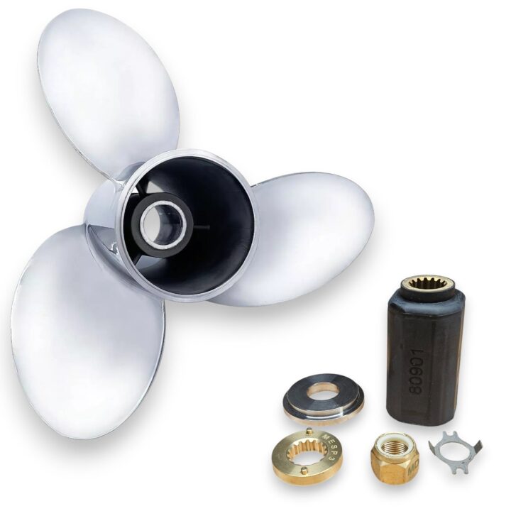 Mercury, Mariner & MerCruiser 90-300hp Saltist Series Polished Stainless 3-Blade Propellers with Hub Kits - 14 1/4" x 25" / Left-hand (LH)