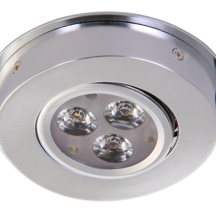 IP55 WaveLED Silver Ceiling Light. 3x 1W LED with metal bezel and switch