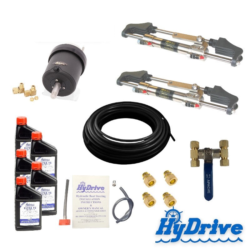 Commercially-Rated Admiral Series Fluid Linked Steering System for boats over 8m with twin outboard motors